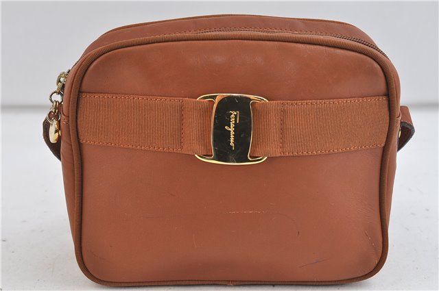 Auth Salvatore Ferragamo Vara Shoulder Cross Body Bag Leather Brown SF 3045D