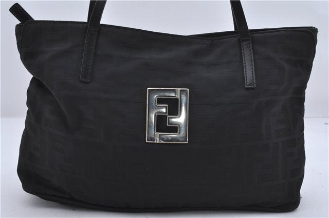 Authentic FENDI Zucca Shoulder Hand Bag Nylon Leather Black 3046D