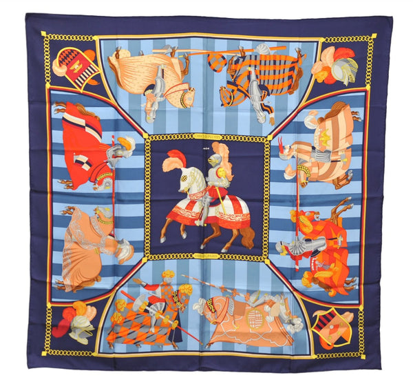 Authentic HERMES Carre 90 Scarf "CHOCS EN PLUMES" Silk Navy 3051E