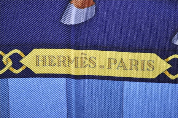 Authentic HERMES Carre 90 Scarf "CHOCS EN PLUMES" Silk Navy 3051E