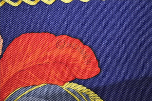 Authentic HERMES Carre 90 Scarf "CHOCS EN PLUMES" Silk Navy 3051E