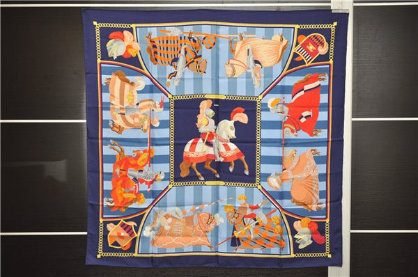 Authentic HERMES Carre 90 Scarf "CHOCS EN PLUMES" Silk Navy 3051E