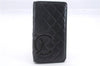 Authentic CHANEL Calf Skin Cambon Line CoCo Mark Bifold Long Wallet Black 3053D