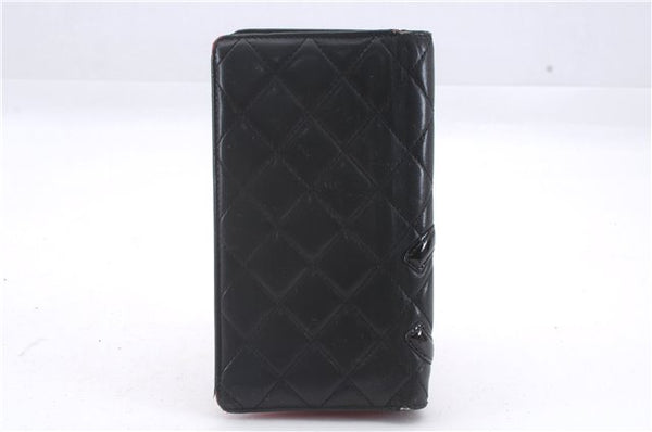 Authentic CHANEL Calf Skin Cambon Line CoCo Mark Bifold Long Wallet Black 3053D