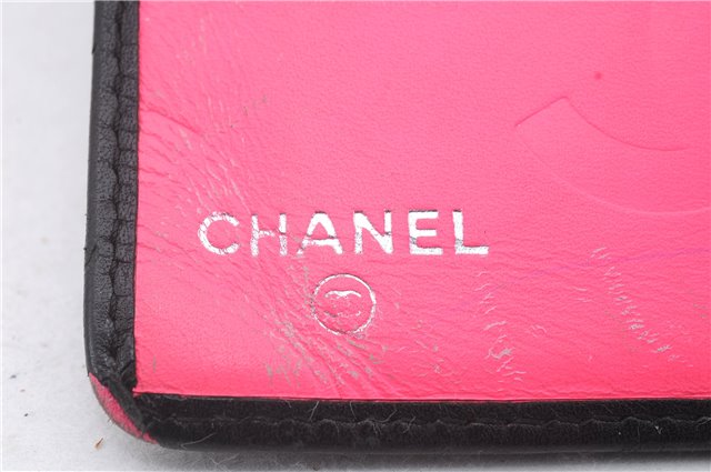 Authentic CHANEL Calf Skin Cambon Line CoCo Mark Bifold Long Wallet Black 3053D