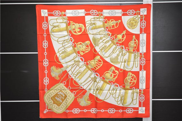 Authentic HERMES Carre 90 Scarf "Cliquetis" Silk Orange 3054E