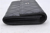 Authentic CHANEL Lamb Skin Matelasse Long Wallet Purse Black CC 3055D