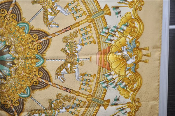 Authentic HERMES Carre 90 Scarf "LUNA PARK" Silk Beige 3055E