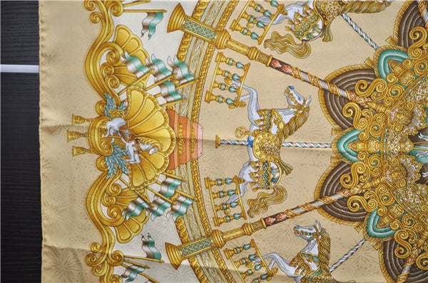 Authentic HERMES Carre 90 Scarf "LUNA PARK" Silk Beige 3055E