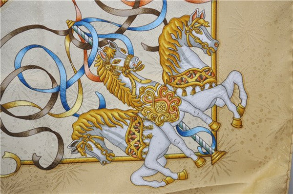 Authentic HERMES Carre 90 Scarf "LUNA PARK" Silk Beige 3055E