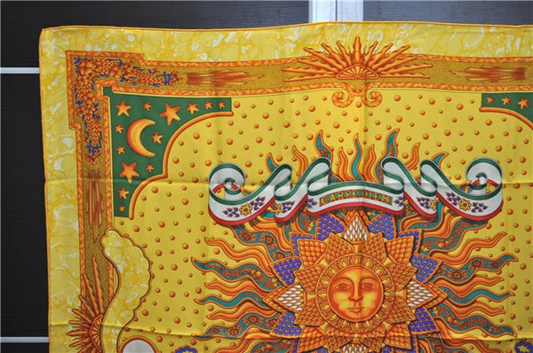 Authentic HERMES Carre 90 Scarf "CARPE DIEM" Silk Yellow 3056E