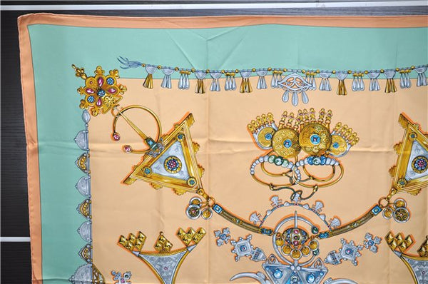 Authentic HERMES Carre 90 Scarf "Parures Des Sables" Silk Orange 3059E