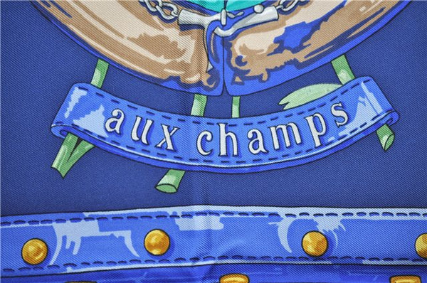 Authentic HERMES Carre 90 Scarf "Aux Champs" Silk Navy 3060E