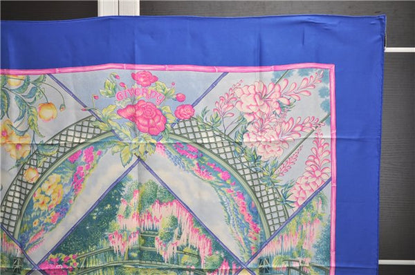 Authentic HERMES Carre 90 Scarf "GIVERNY" Silk Blue 3061E