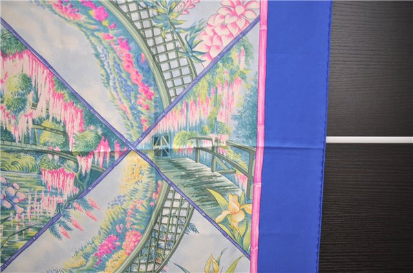 Authentic HERMES Carre 90 Scarf "GIVERNY" Silk Blue 3061E