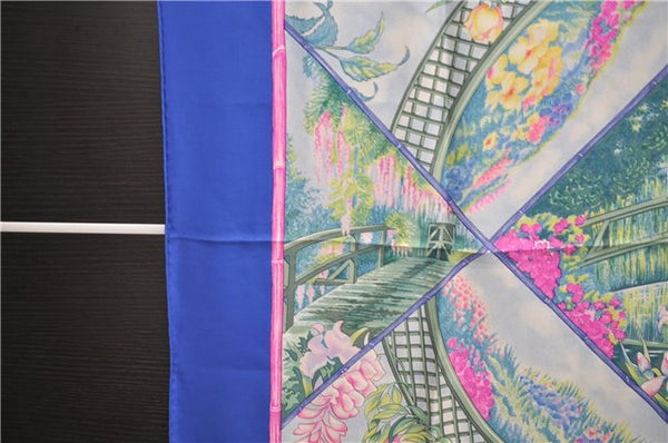 Authentic HERMES Carre 90 Scarf "GIVERNY" Silk Blue 3061E