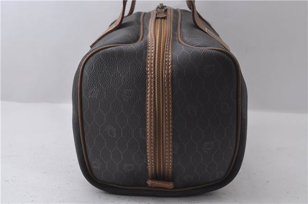 Auth Christian Dior Honeycomb Boston Hand Bag PVC Leather Black Brown CD 3073D