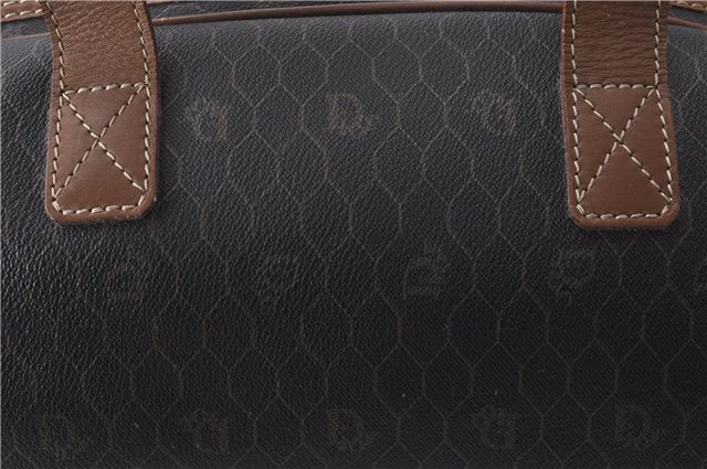 Auth Christian Dior Honeycomb Boston Hand Bag PVC Leather Black Brown CD 3073D