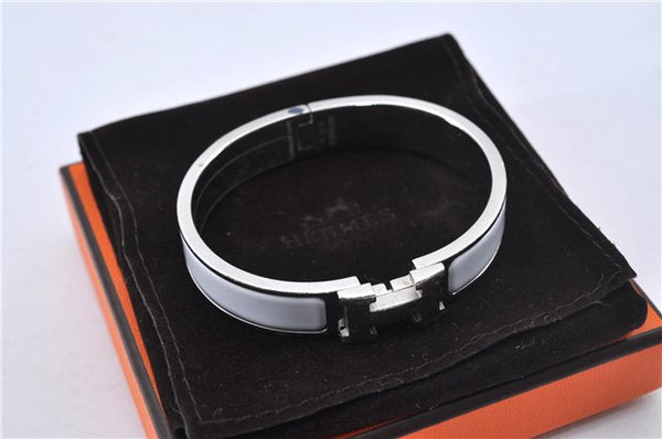 Authentic HERMES Clic Clac PM Bangle Bracelet White Silver Box 3074F