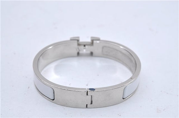 Authentic HERMES Clic Clac PM Bangle Bracelet White Silver Box 3074F