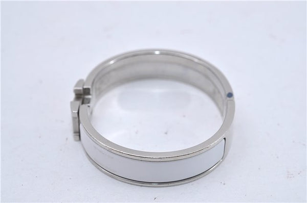 Authentic HERMES Clic Clac PM Bangle Bracelet White Silver Box 3074F