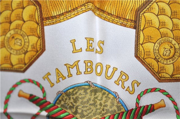 Authentic HERMES Carre 90 Scarf "LES TAMBOURS" Silk Red 3075E