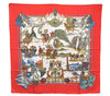 Authentic HERMES Carre 90 Scarf "Au FIL de la SOIE" Silk Red 3078E