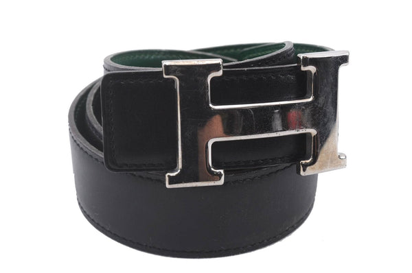 Authentic HERMES Constance Ladies Leather Belt Size 75cm 29.5" Black Green 3081D