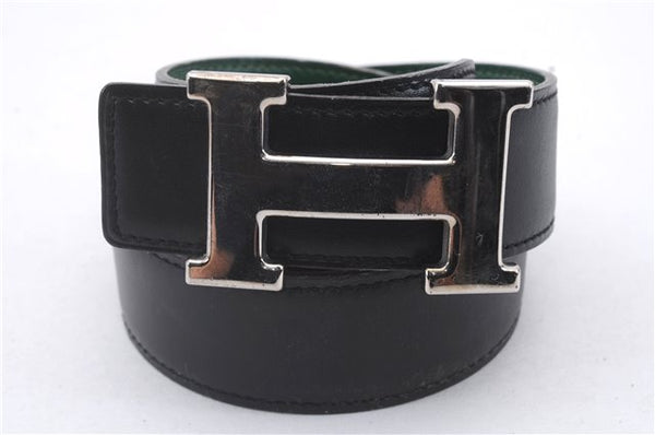 Authentic HERMES Constance Ladies Leather Belt Size 75cm 29.5" Black Green 3081D