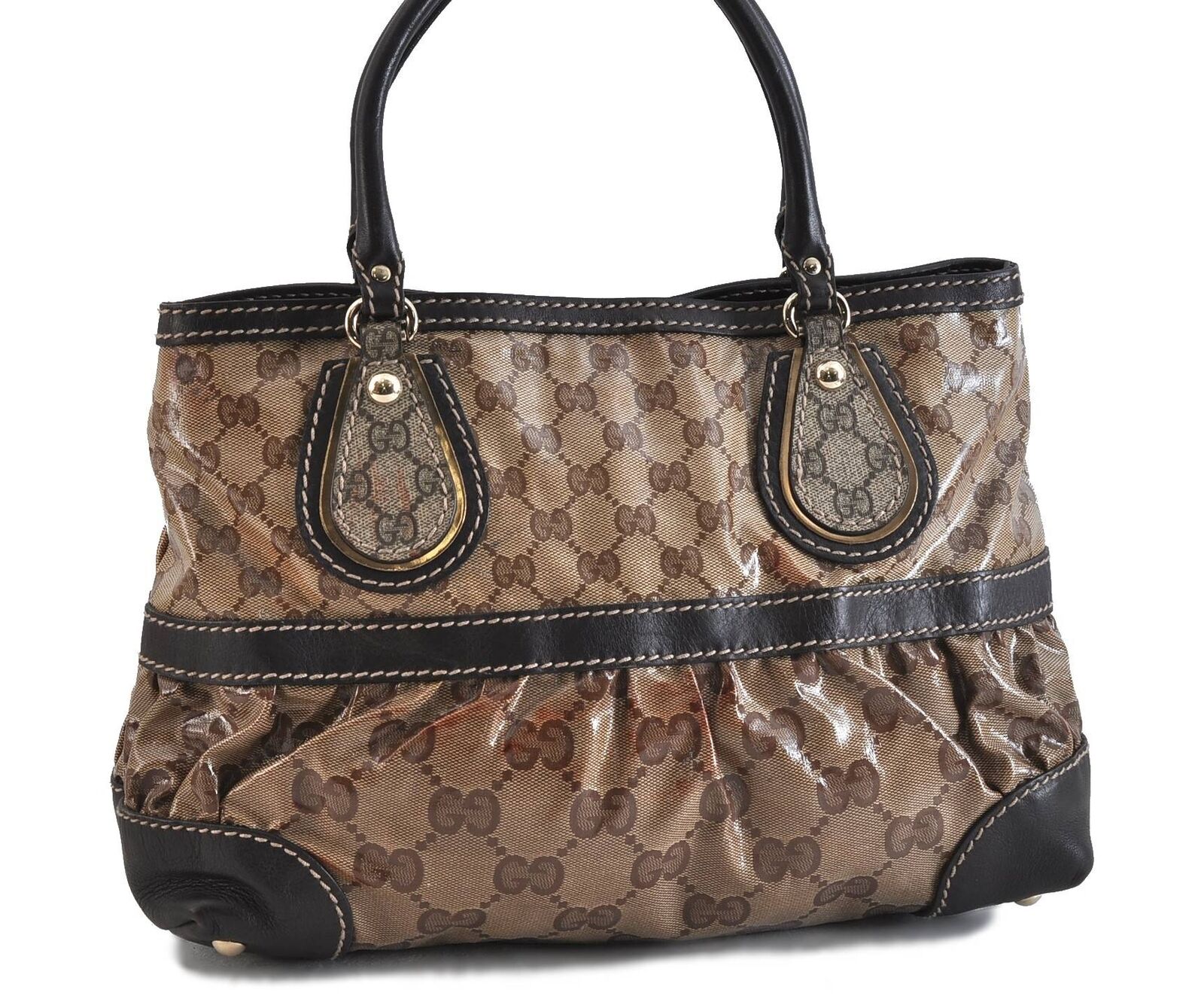 Authentic GUCCI GG Crystal Shoulder Tote Bag PVC Leather 223964 Brown 3082C