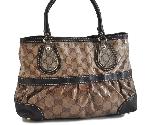 Authentic GUCCI GG Crystal Shoulder Tote Bag PVC Leather 223964 Brown 3082C