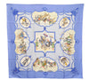 Authentic HERMES Carre 90 Scarf "LES CHEVAUX DES MOGHOLS" Silk Blue 3082E