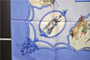 Authentic HERMES Carre 90 Scarf "LES CHEVAUX DES MOGHOLS" Silk Blue 3082E