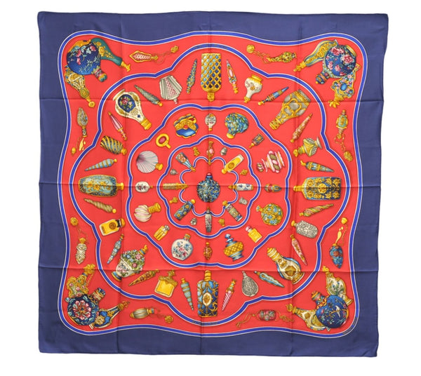 Authentic HERMES Carre 90 Scarf "Qu' importe le flacon" Silk Navy 3083E