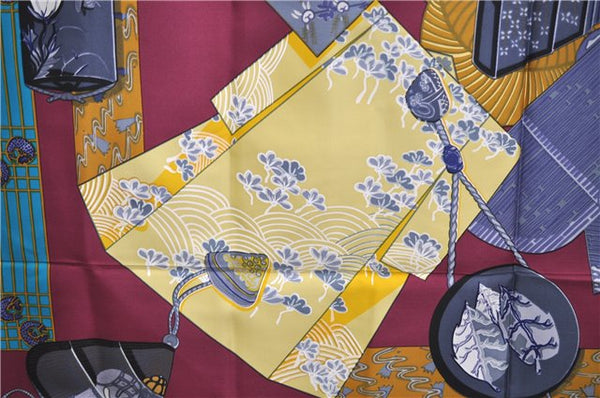 Authentic HERMES Carre 90 Scarf "Kimonos et Inros" Silk Purple 3085E