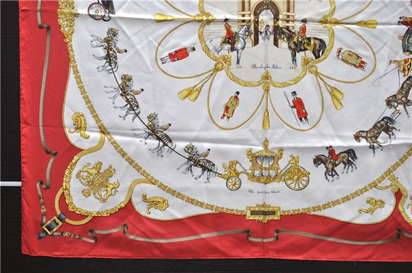 Authentic HERMES Carre 90 Scarf "Buckingham Palace" Silk Red 3087D