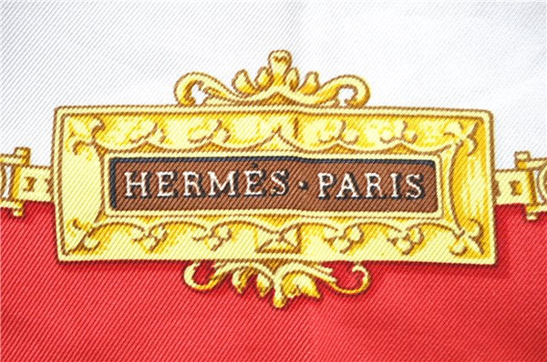 Authentic HERMES Carre 90 Scarf "Buckingham Palace" Silk Red 3087D