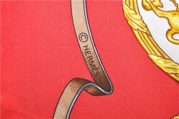 Authentic HERMES Carre 90 Scarf "Buckingham Palace" Silk Red 3087D