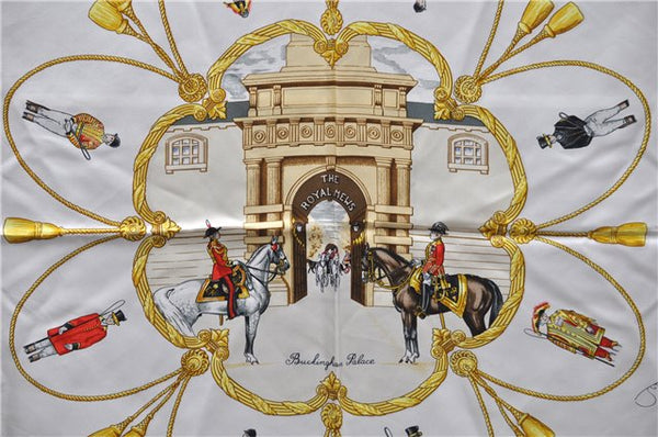 Authentic HERMES Carre 90 Scarf "Buckingham Palace" Silk Red 3087D