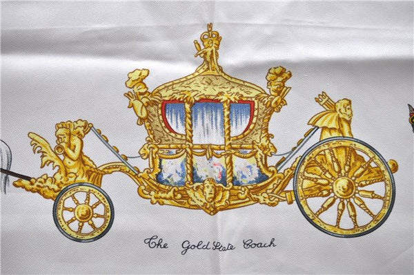 Authentic HERMES Carre 90 Scarf "Buckingham Palace" Silk Red 3087D