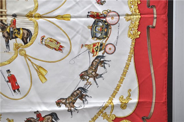 Authentic HERMES Carre 90 Scarf "Buckingham Palace" Silk Red 3087D