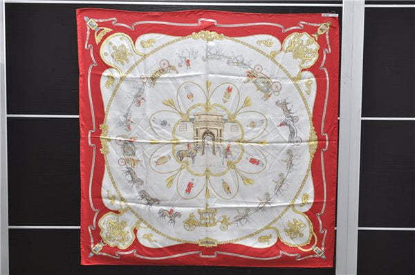 Authentic HERMES Carre 90 Scarf "Buckingham Palace" Silk Red 3087D