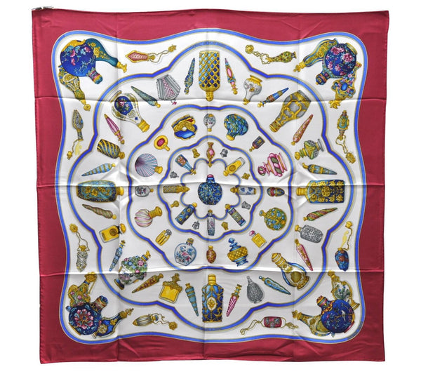 Authentic HERMES Carre 90 Scarf "Qu' importe le flacon" Silk Bordeaux Red 3089D