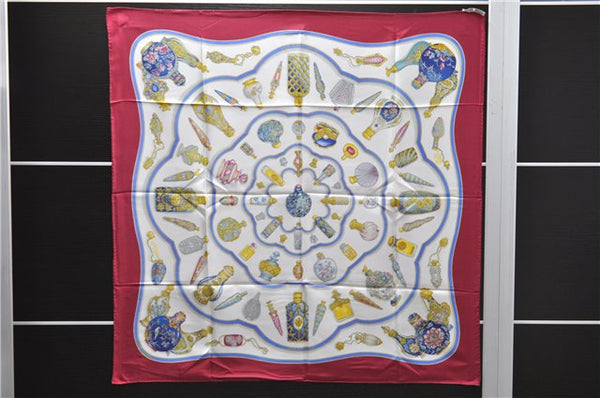 Authentic HERMES Carre 90 Scarf "Qu' importe le flacon" Silk Bordeaux Red 3089D