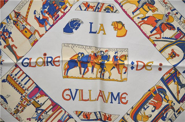 Authentic HERMES Carre 90 Scarf "A LA GLOIRE DE GVILLAVME" Silk Yellow 3089E