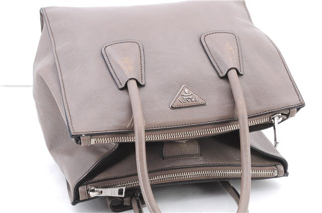 Authentic PRADA Leather Shoulder Hand Bag Gray 3091D