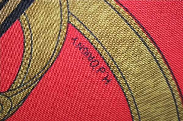 Authentic HERMES Carre 90 Scarf "Eperon d'or" Silk Red 3091E