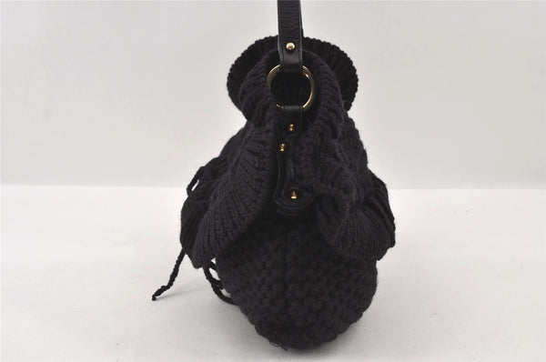 Authentic FENDI Chef Bag Vintage Shoulder Bag Purse Knit Leather Black 3091I