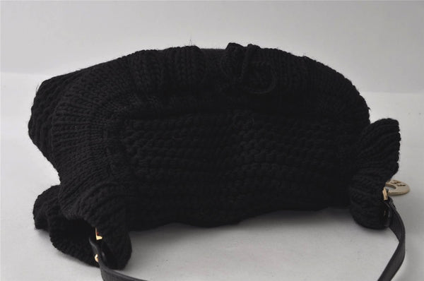 Authentic FENDI Chef Bag Vintage Shoulder Bag Purse Knit Leather Black 3091I