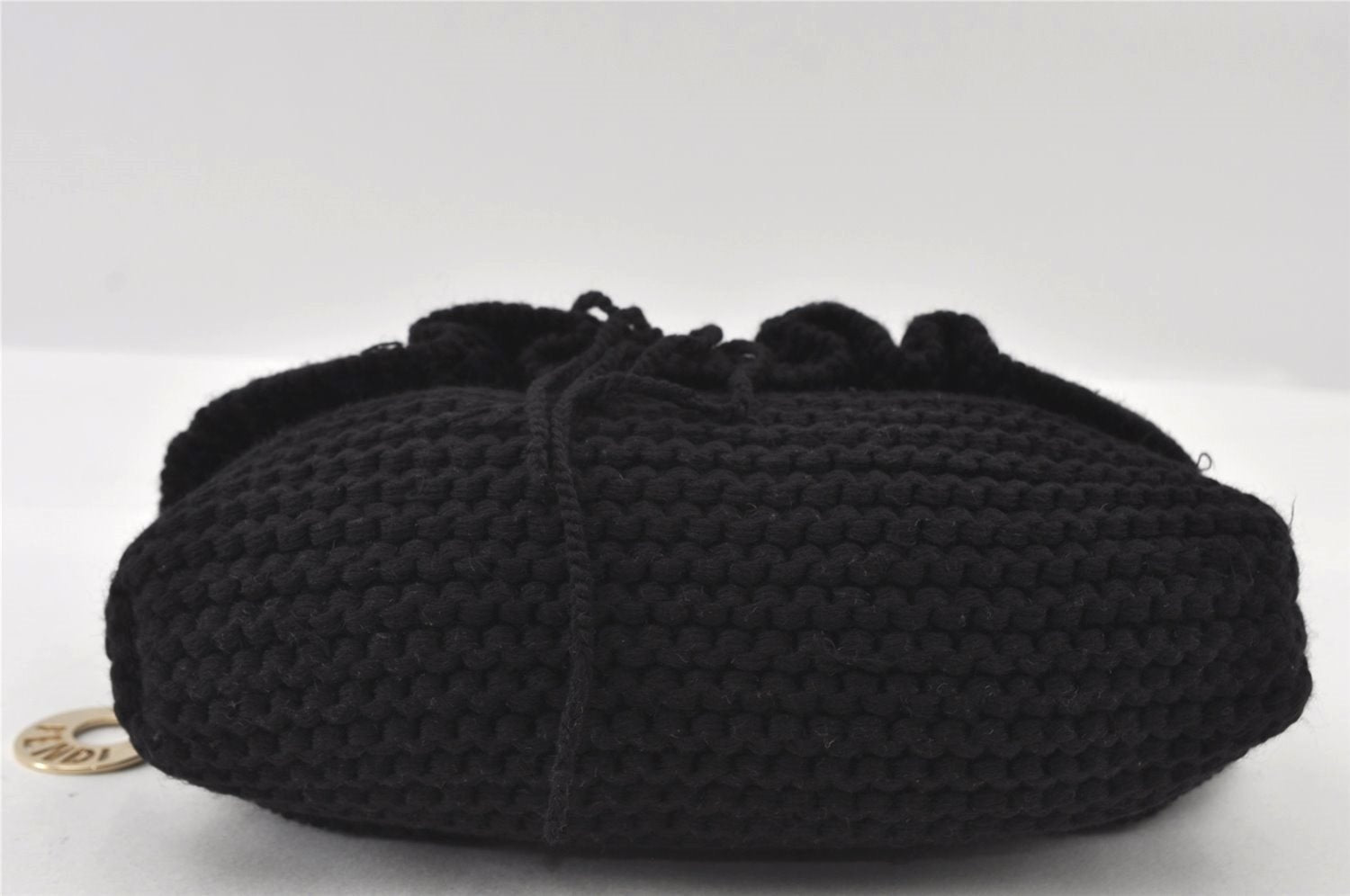 Authentic FENDI Chef Bag Vintage Shoulder Bag Purse Knit Leather Black 3091I